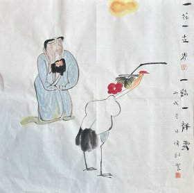 周伟钊 人物斗方（一花一世界）手绘国画
