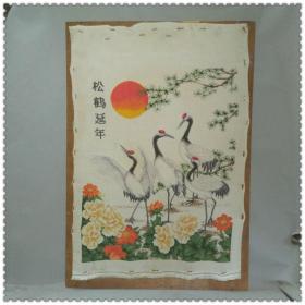 漂亮精美的松鹤纹手工刺绣画
