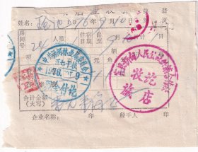 1976年黑龙江省宾县新甸人民公社供销合作社, 旅店业收据(加盖通河五七干校)1272
