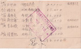 解放区印花税票-----1950年青岛阳本印染股份有限公司, 医药费明细发票(税票3张)420