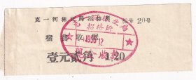 1956年内蒙古克一河林业局招待所,宿费收据20