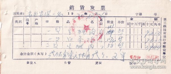 食品专题----1970年中国食品公司山西省永和县公司革命领导小组,猪肉/白条鸡发票1226-1