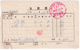 50年代发票单据类---1958年黑龙江省通河县第一百货商店, 格尺发票1125-5