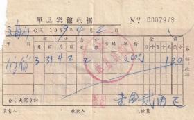 旅店业专题---50年代发票单据---1959年山东省单县"单县宾馆"住宿收据978