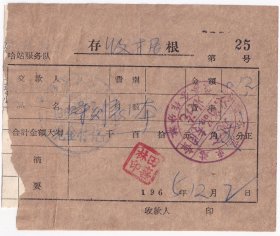 交通专题---1965年哈尔滨车站,服务合作分社, 列车时刻表发票25