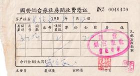 旅店业专题----50年代发票单据----1958年山东省烟台市"国营烟台旅社"房费发票439