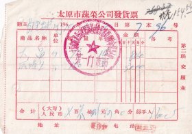 食品专题----1970太原市蔬菜公司果园副食商店,革命领导小组,大葱发票7-96