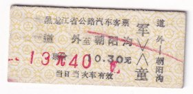 新中国汽车票类-----1993年哈尔滨,道外--朝阳沟,硬卡汽车票8672