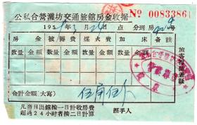 旅店业专题-----50年代发票单据-----1959年潍坊交通旅馆,房费收据386