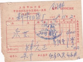食品专题---1959年上海虹口区中青副食品合作菜场, 次茄发票366