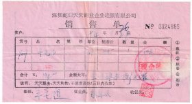 1994年广东省深圳市蛇口天天商业企业连锁有限公司,羊毛衣发票889