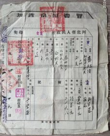 新中国地契房照类----1954年河北省临榆县人民政府"山地买卖印契+买卖田房草契"二联单(已撤销县名)