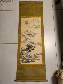 [民国] 吴嘉行 大幅水墨山水《桐轩险流图》，水墨绢本立轴 108cm×44cm。吴嘉行，民国人，号觚庐，江苏无锡人。工画山水，学石涛，有淋漓之致。[湖社月刊] —《中国美术家人名辞典》第307页。