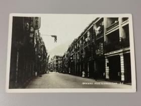 民国时期1927年香港街景实寄照片明信片特殊红色邮戳