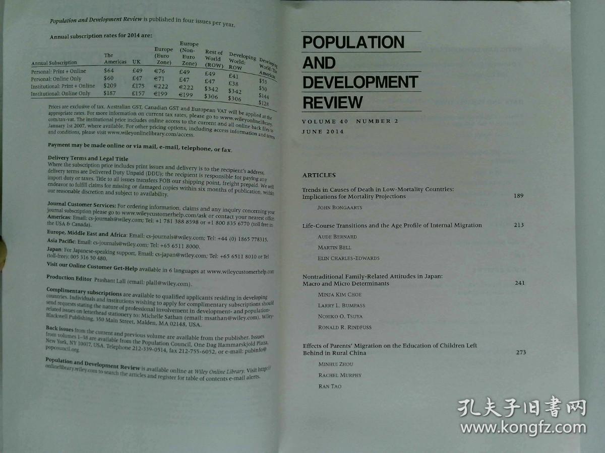 Population and Development Review 人口与发展评论学术  2014/06  VOL.40  NO.2