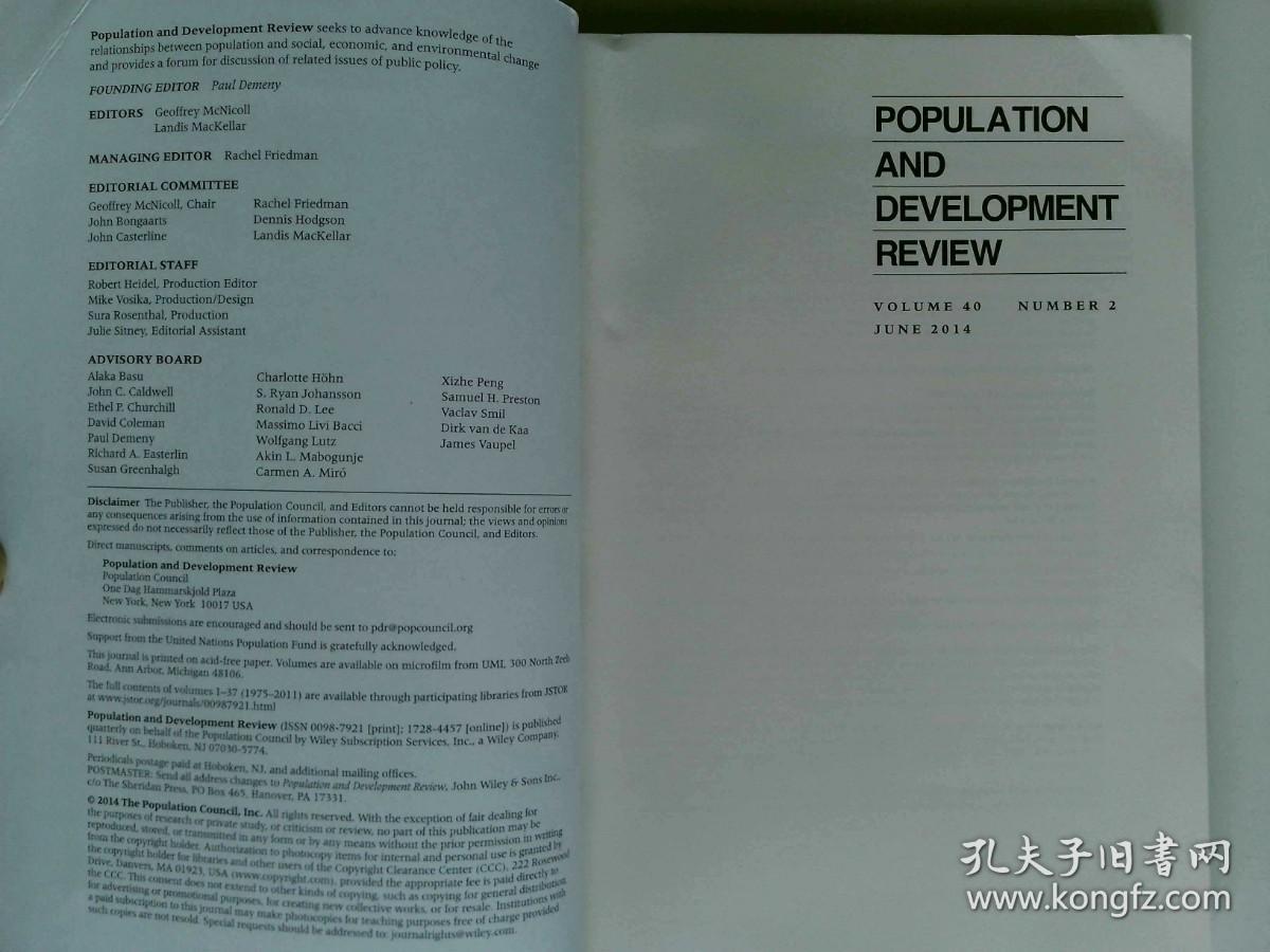 Population and Development Review 人口与发展评论学术  2014/06  VOL.40  NO.2