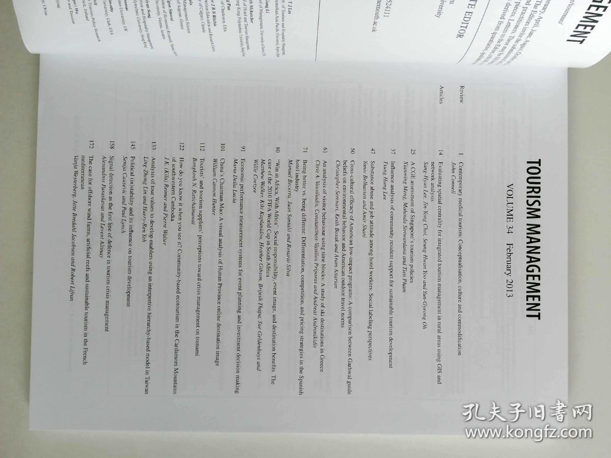 Tourism Management 2013/02  VOL.34  旅游管理学术论文原版外文杂志期刊