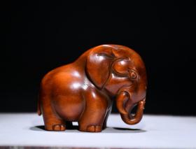 老的小叶黄杨木精工雕刻大象太平有象手把件小摆件
