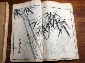 （有补图5）多色套印：清代刻本《芥子园画传二集》一函四册全（第一册序言缺前三页）梅谱 竹谱 兰谱 菊谱 青在堂画学浅说 国画水墨画绘画艺术鉴赏学习启蒙