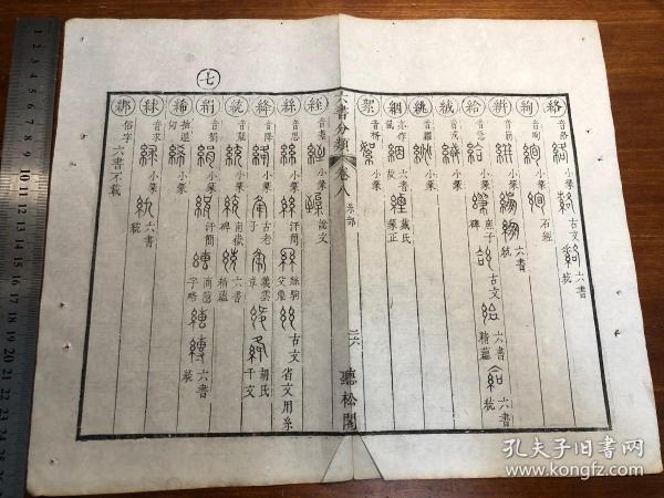 4语言文字学古文字研究：清代精写刻《六书分类》一张（筒子页）听松阁 古金石文字 古文字工具书版本独特 古书老书旧书线装书旧纸老纸标本可用作古籍版本留真谱写刻精美 极少见