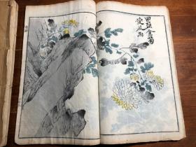 （有补图3）多色套印：清代刻本《芥子园画传二集》一函四册全（第一册序言缺前三页）梅谱 竹谱 兰谱 菊谱 青在堂画学浅说 国画水墨画绘画艺术鉴赏学习启蒙