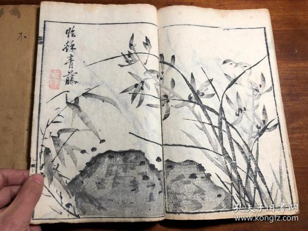 （有补图2）多色套印：清代刻本《芥子园画传二集》一函四册全（第一册序言缺前三页）梅谱 竹谱 兰谱 菊谱 青在堂画学浅说 国画水墨画绘画艺术鉴赏学习启蒙