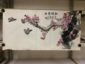 017  国画作品  设色花鸟一幅  有题无款  81厘米X42厘米