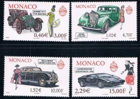 摩纳哥2000年经典名车新全　雕刻版　邮票