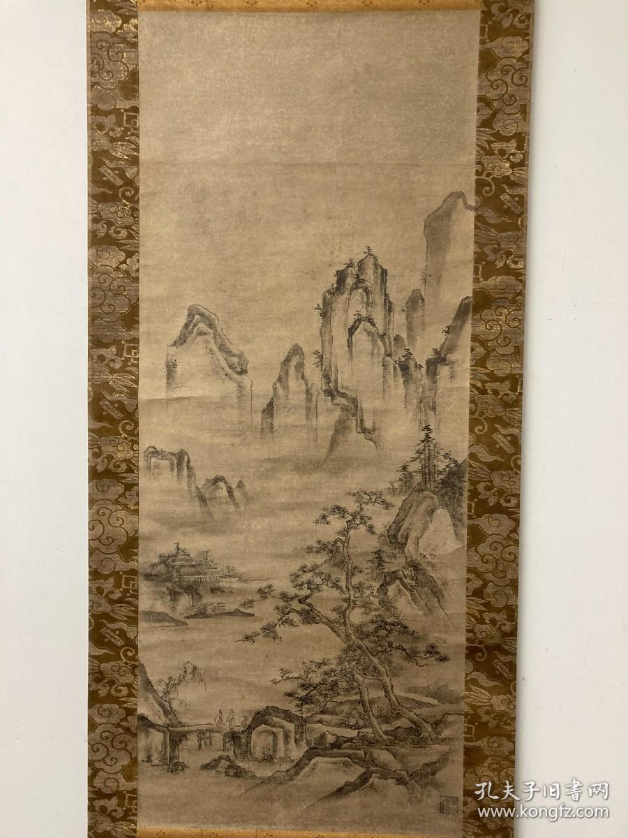 元末明初日本山水画宗师天章周文山水画轴，绝品震撼！