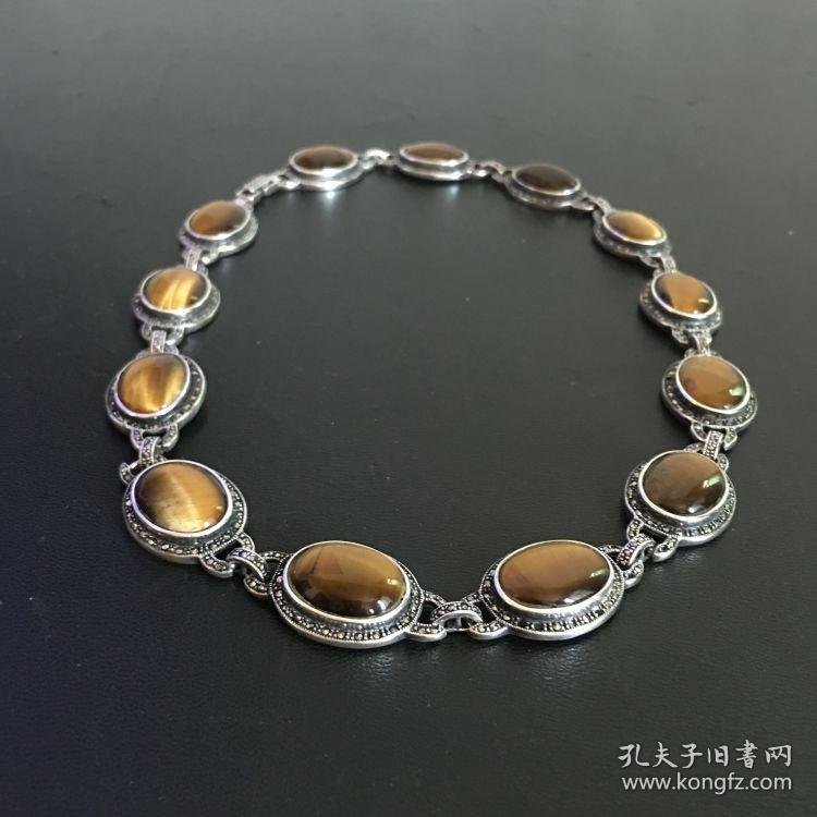 虎眼石THAILAND-ROCHJ制售宝石饰品“虎睛石”嵌银项链 16-106