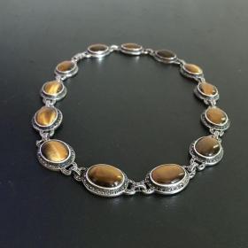 虎眼石THAILAND-ROCHJ制售宝石饰品“虎睛石”嵌银项链 16-106