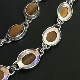 虎眼石THAILAND-ROCHJ制售宝石饰品“虎睛石”嵌银项链 16-106