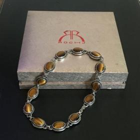 虎眼石THAILAND-ROCHJ制售宝石饰品“虎睛石”嵌银项链 16-106