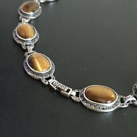 虎眼石THAILAND-ROCHJ制售宝石饰品“虎睛石”嵌银项链 16-106