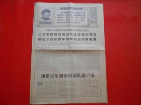 老报纸文汇报1968年12月23日四开4版、毛主席最新指示的发表、在最艰苦的地方生根开花-记在江西省鸡峰公社乐门生产队落户的十二名上海青年、解放战线成立八周年阮友寿主席出席集会并至开幕词