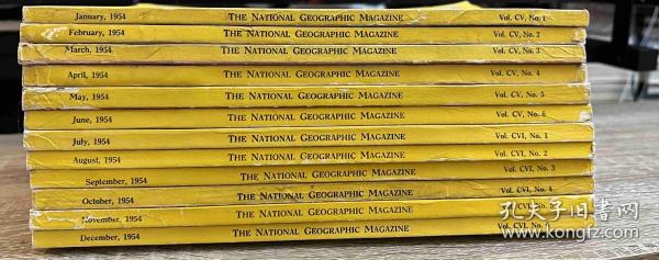 美国发货national geographic美国国家地理1954年1.2.3.4.5.6.7.8.9.10.11.12月 全年 世界各地地理风光风土人情大量彩图