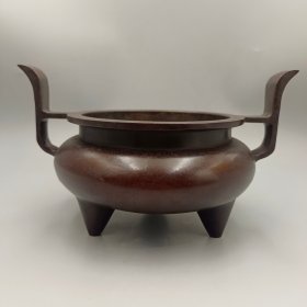 赔钱处理 铜器   三足光面弯耳香炉（尺寸 23.5*14CM    重1740g）