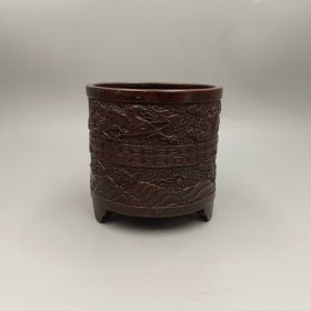 赔钱处理 铜器  龙凤呈祥三足铜香炉（尺寸 10*10*10CM    重645g）