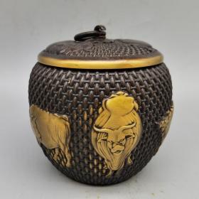 日本回流  铜器  五牛茶叶罐