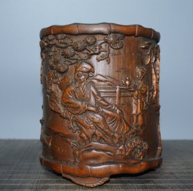 赔钱处理 竹雕笔筒（尺寸 15*13.5*17CM   重412g）