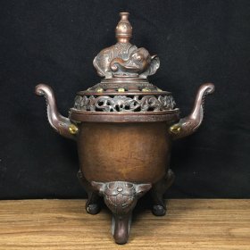 赔钱处理 铜器  象耳象腿象盖熏香炉摆件（尺寸 21*13*26CM   重1430g）