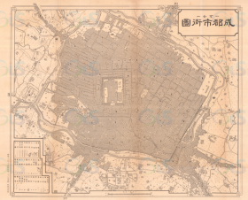 【提供资料信息服务】民国二十二年《成都市街图》（原图高清复制），全图规整，70X85CM，年代准确，一万分之一比例尺，十分详细，图例丰富，全图范围四至请看图片，请看绘制单位。民国日寇制成都老地图。成都地理地名历史变迁重要史料地图。裱框后，风貌佳。