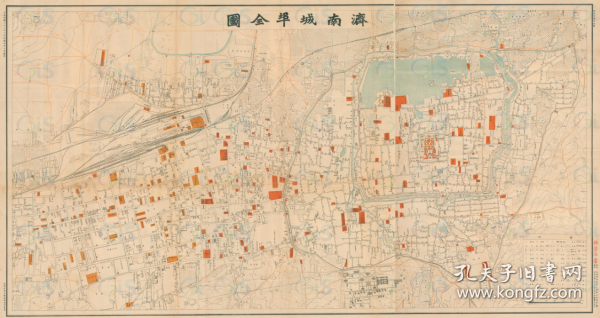 【提供资料信息服务】民国二十二年（1933年）《济南城埠全图》（原图高清复制），民国山东济南市城埠全图老地图。全图规整，年代准确，开幅巨大80*150CM，五千分之一比例尺，请看山东省商会联合会，全图图例极为丰富。济南城市地理地名历史变迁重要史料。博物馆史料地图。裱框后，风貌佳。