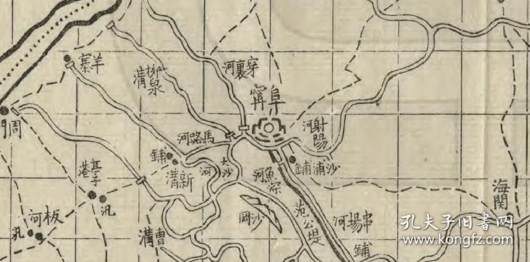 【提供资料信息服务】清（1895年）江苏《阜宁县图》（原图高清复制）清末江苏阜宁县老地图，阜宁县地图。阜宁县今属盐城市管辖。全图范围四至，请看图片，全图采用计里画方。清阜宁地理地名历史变迁史料老地图。裱框之后，风貌佳。