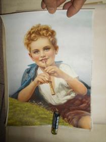 民国德国出版画片 吹笛儿童