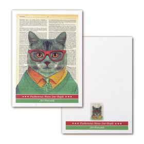 【国外插画绘画明信片法国手绘喵星人 戴眼镜的猫博士 双面彩色明信片】
