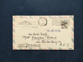 《美国实寄德国1980年莱特兄弟 飞机飞行器邮票实寄封 品相如图》澜2310-26