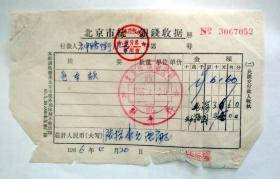 北京校园票证收藏： 1966年 北京神路街小学   学生春游（北海、动物园）包车款  北京电车公司收据