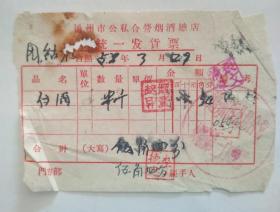 酒文化老票证：1958年 北京通州市公私合营烟酒总店 白酒 发货票