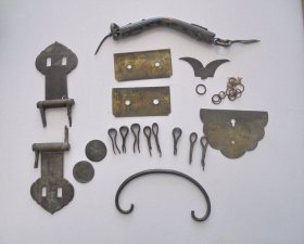 老物件： 明清老家具老铜拉手、铜配件一组 合售  （共705克重）